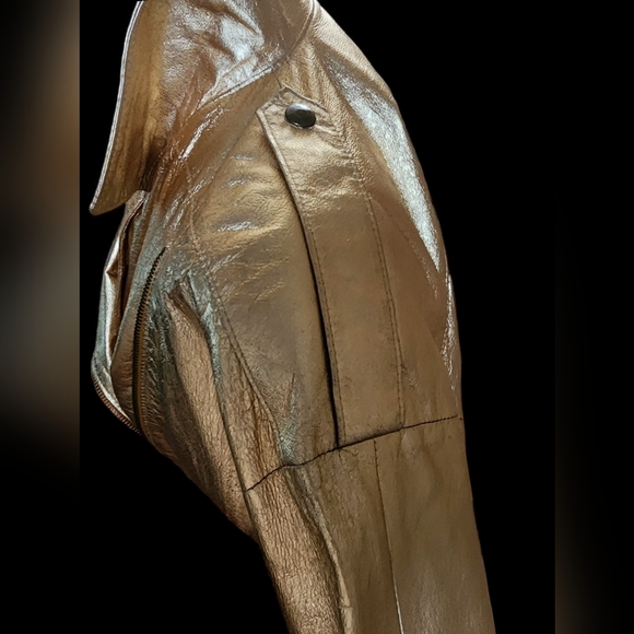 Vintage Leather Metallic Gold 100% Leather Moto Jacket! - Picture 9 of 9